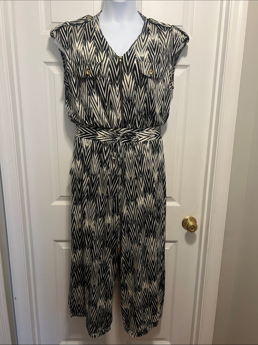 Emma & Michele Black and Cream Patterned Ankle Jumpsuit